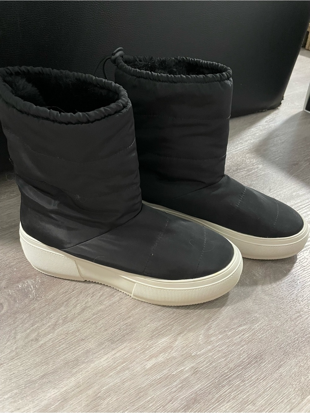 J Slides Black Winter Pull-On Boots with Cream Sole